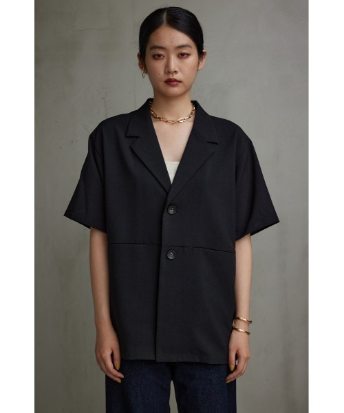 AZUL by moussy(アズールバイマウジー)の「リネンライク半袖シャツジャケット(テーラードジャケット・レディース・ダークグリーン/ブラック/アイボリー・FREE)」の16枚目の写真