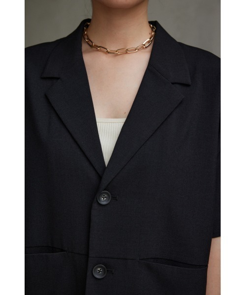 AZUL by moussy(アズールバイマウジー)の「リネンライク半袖シャツジャケット(テーラードジャケット・レディース・ダークグリーン/ブラック/アイボリー・FREE)」の19枚目の写真