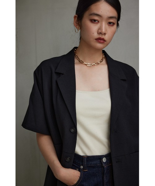 AZUL by moussy(アズールバイマウジー)の「リネンライク半袖シャツジャケット(テーラードジャケット・レディース・ダークグリーン/ブラック/アイボリー・FREE)」の13枚目の写真