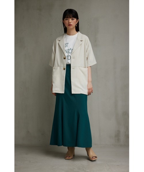 AZUL by moussy(アズールバイマウジー)の「リネンライク半袖シャツジャケット(テーラードジャケット・レディース・ダークグリーン/ブラック/アイボリー・FREE)」の6枚目の写真