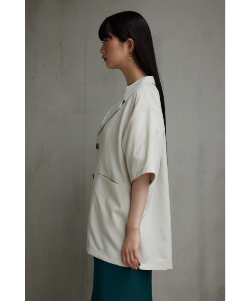 AZUL by moussy(アズールバイマウジー)の「リネンライク半袖シャツジャケット(テーラードジャケット・レディース・ダークグリーン/ブラック/アイボリー・FREE)」の8枚目の写真