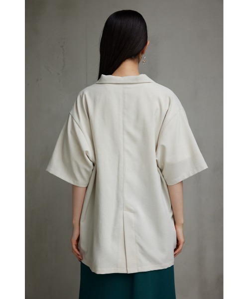 AZUL by moussy(アズールバイマウジー)の「リネンライク半袖シャツジャケット(テーラードジャケット・レディース・ダークグリーン/ブラック/アイボリー・FREE)」の9枚目の写真