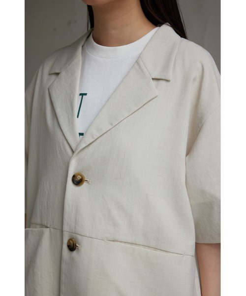 AZUL by moussy(アズールバイマウジー)の「リネンライク半袖シャツジャケット(テーラードジャケット・レディース・ダークグリーン/ブラック/アイボリー・FREE)」の10枚目の写真