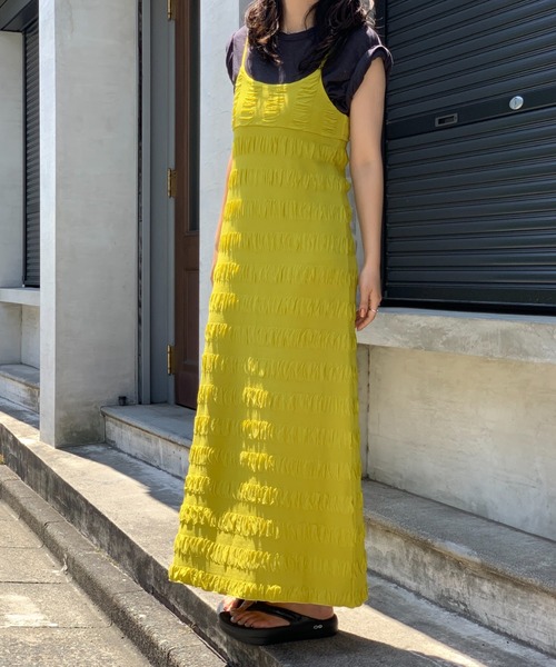 mi via loca（ミヴィアロカ）の「シャーリングボーダーキャミワンピース（ワンピース・レディース・ブラック/グリーン/ピンク/イエロー・FREE）」の22枚目の写真