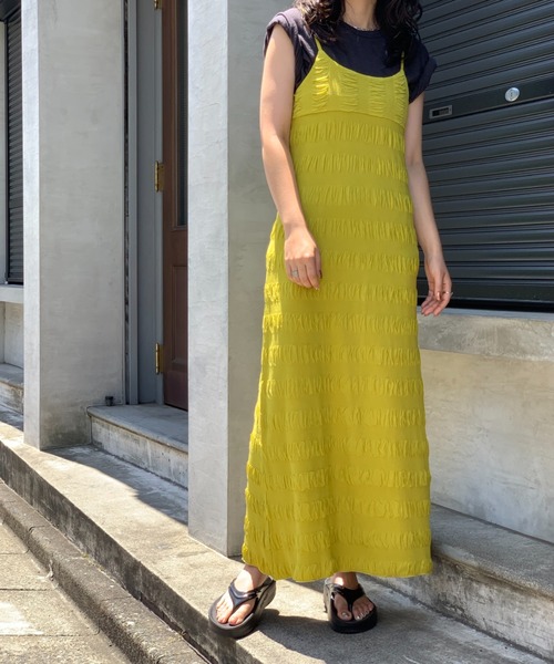 mi via loca（ミヴィアロカ）の「シャーリングボーダーキャミワンピース（ワンピース・レディース・ブラック/グリーン/ピンク/イエロー・FREE）」の21枚目の写真