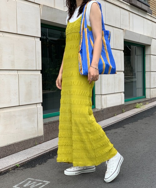 mi via loca（ミヴィアロカ）の「シャーリングボーダーキャミワンピース（ワンピース・レディース・ブラック/グリーン/ピンク/イエロー・FREE）」の10枚目の写真