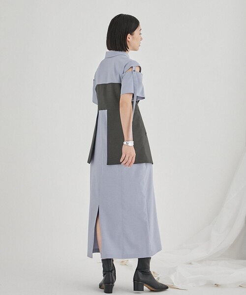 PUBLIC TOKYO（パブリックトウキョウ）の「ブロッキングシャツワンピース（ワンピース・レディース・ベージュ/サックスブルー・FREE）」の5枚目の写真