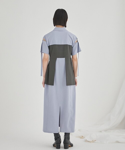 PUBLIC TOKYO（パブリックトウキョウ）の「ブロッキングシャツワンピース（ワンピース・レディース・ベージュ/サックスブルー・FREE）」の6枚目の写真