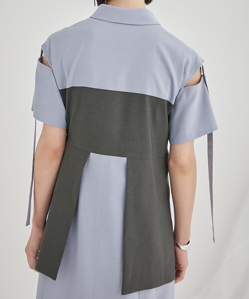 PUBLIC TOKYO（パブリックトウキョウ）の「ブロッキングシャツワンピース（ワンピース・レディース・ベージュ/サックスブルー・FREE）」の10枚目の写真