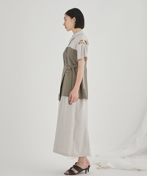 PUBLIC TOKYO（パブリックトウキョウ）の「ブロッキングシャツワンピース（ワンピース・レディース・ベージュ/サックスブルー・FREE）」の13枚目の写真