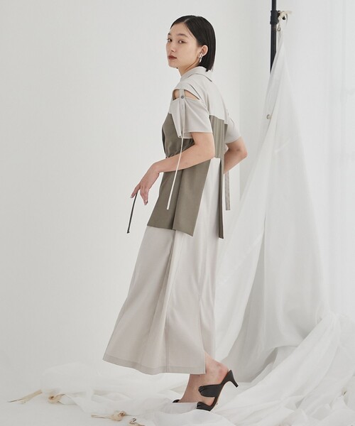 PUBLIC TOKYO（パブリックトウキョウ）の「ブロッキングシャツワンピース（ワンピース・レディース・ベージュ/サックスブルー・FREE）」の14枚目の写真