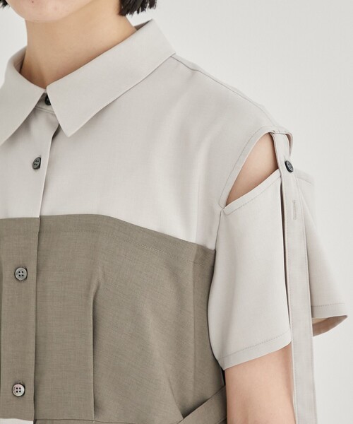 PUBLIC TOKYO（パブリックトウキョウ）の「ブロッキングシャツワンピース（ワンピース・レディース・ベージュ/サックスブルー・FREE）」の17枚目の写真