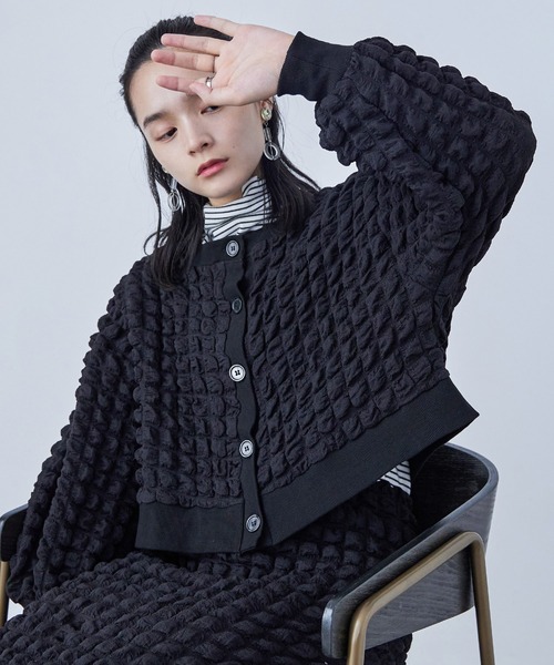 Fashion Letter（ファッションレター）の「ぽこぽこポップコーン ショートカーディガン（カーディガン/ボレロ・レディース・ベージュ/ブルー/オフホワイト/ブラック・M）」の3枚目の写真