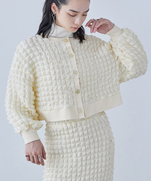 Fashion Letter（ファッションレター）の「ぽこぽこポップコーン ショートカーディガン（カーディガン/ボレロ・レディース・ベージュ/ブルー/オフホワイト/ブラック・M）」の11枚目の写真