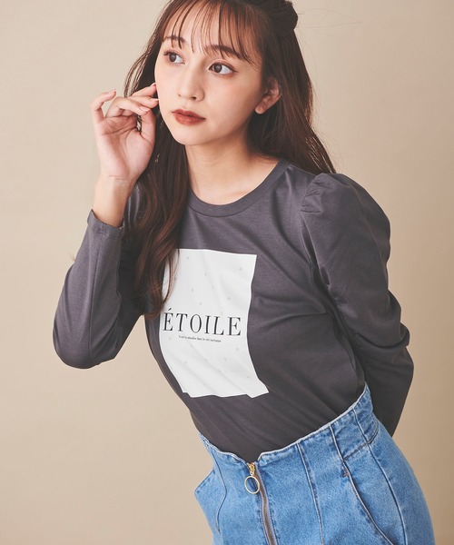 31 Sons de mode（トランテアン　ソン　ドゥ　モード）の「ギャザースリーブプリントＴシャツ（Tシャツ/カットソー・レディース・オフホワイト/チャコールグレー・36）」の13枚目の写真