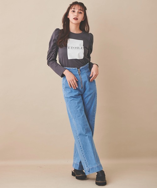 31 Sons de mode（トランテアン　ソン　ドゥ　モード）の「ギャザースリーブプリントＴシャツ（Tシャツ/カットソー・レディース・オフホワイト/チャコールグレー・36）」の15枚目の写真