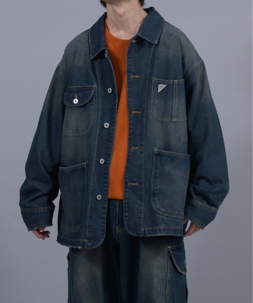 セール】ヴィンテージライクデニムカバーオール（デニムジャケット