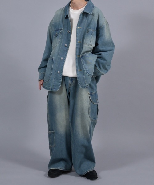 Papas М デニム カバーオール デニムジャケット 裏地総柄 セール