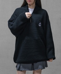 【a-r】〔Red Cap Girl/レッドキャップガール〕リブ編み ワッペン付き ハーフジップニット