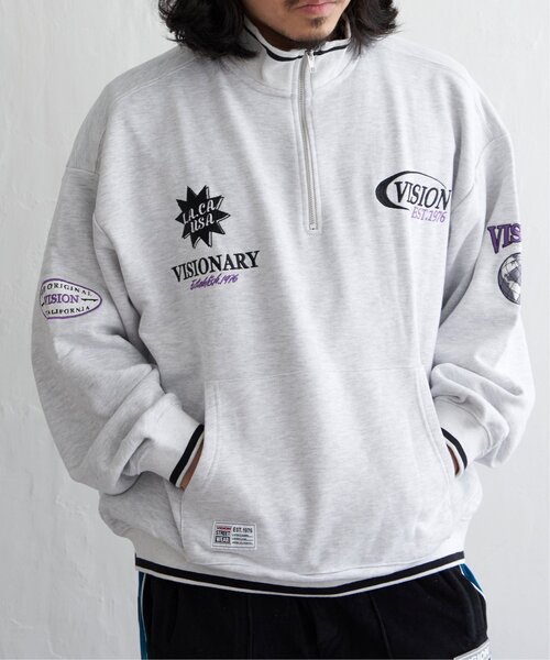 VISION STREET WEAR(ヴィジョンストリートウェア)の「VISION STREET WEAR ビジョンストリートウェア リブラインハーフジップ(スウェット・メンズ・ライトグレー/ブラック・M/L)」の15枚目の写真