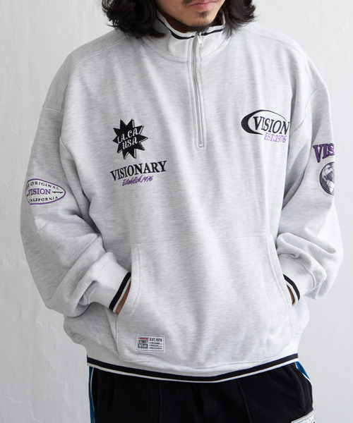 VISION STREET WEAR(ヴィジョンストリートウェア)の「VISION STREET WEAR ビジョンストリートウェア リブラインハーフジップ(スウェット・メンズ・ライトグレー/ブラック・M/L)」の6枚目の写真
