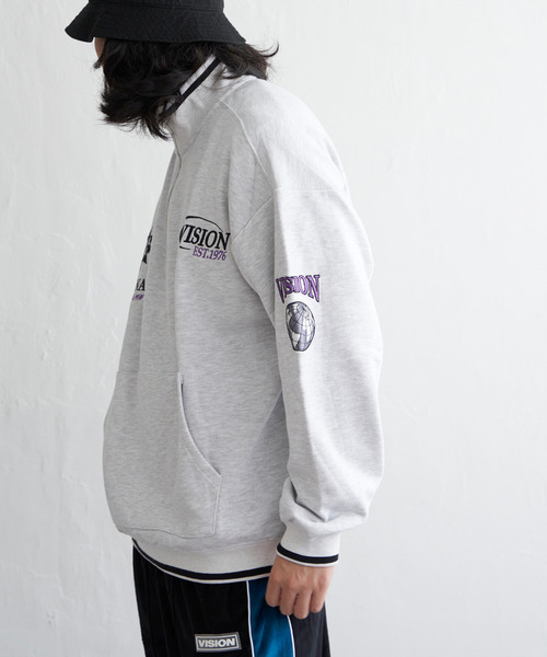 VISION STREET WEAR(ヴィジョンストリートウェア)の「VISION STREET WEAR ビジョンストリートウェア リブラインハーフジップ(スウェット・メンズ・ライトグレー/ブラック・M/L)」の9枚目の写真