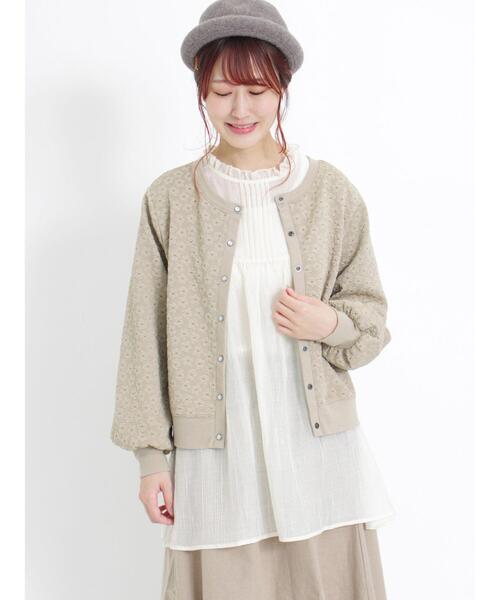 Samansa Mos2（サマンサ モスモス）の「前後着カットジャカードカーディガン（カーディガン/ボレロ・レディース・チャコールグレー/ベージュ/ミント・F）」の3枚目の写真