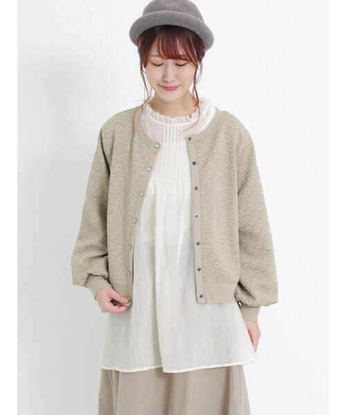Samansa Mos2（サマンサ モスモス）の「前後着カットジャカードカーディガン（カーディガン/ボレロ・レディース・チャコールグレー/ベージュ/ミント・F）」の4枚目の写真