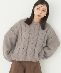 ローゲージ手編み風ケーブルプルオーバー