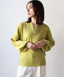 REAL CUBE | 静電気防止やわもちキーネックニット(ニット/セーター)