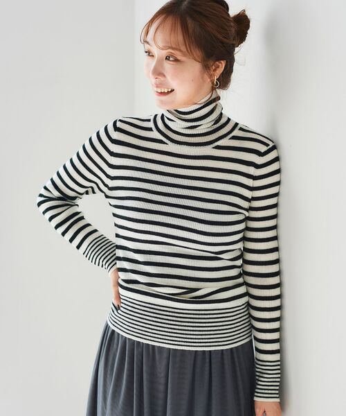 le.coeur blanc(ルクールブラン)の「ボーダーリブタートル(ニット/セーター・レディース・ホワイト系その他/ベージュ系その他3/ブラック系その他・38)」の7枚目の写真