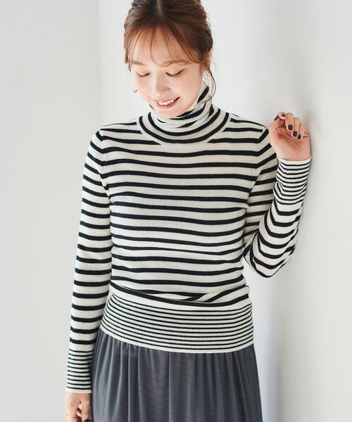 le.coeur blanc(ルクールブラン)の「ボーダーリブタートル(ニット/セーター・レディース・ホワイト系その他/ベージュ系その他3/ブラック系その他・38)」の8枚目の写真
