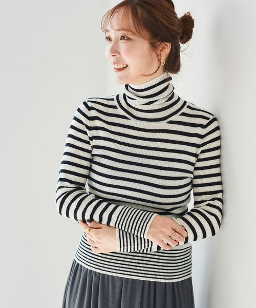 le.coeur blanc(ルクールブラン)の「ボーダーリブタートル(ニット/セーター・レディース・ホワイト系その他/ベージュ系その他3/ブラック系その他・38)」の9枚目の写真