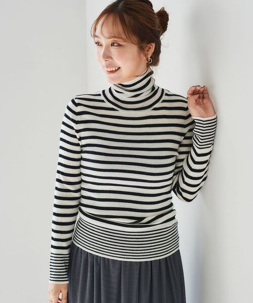 le.coeur blanc(ルクールブラン)の「ボーダーリブタートル(ニット/セーター・レディース・ホワイト系その他/ベージュ系その他3/ブラック系その他・38)」の10枚目の写真