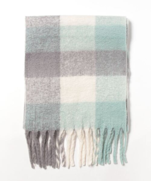 Right-on(ライトオン)の「【HONEYSUCKLE ROSE】ふわふわチェック太フリンジマフラー(マフラー・レディース・オレンジ/ブルー・ONE SIZE)」の8枚目の写真