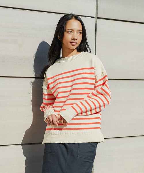 Oldderby Knitwear（オールダービーニットウェア）の「Oldderby Knitwear ストライプ プルオーバー JM5004（ニット/セーター・レディース・ネイビー/オレンジ・M）」の10枚目の写真