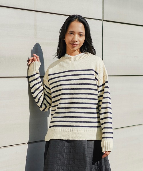 Oldderby Knitwear（オールダービーニットウェア）の「Oldderby Knitwear ストライプ プルオーバー JM5004（ニット/セーター・レディース・ネイビー/オレンジ・M）」の12枚目の写真