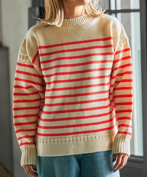 Oldderby Knitwear（オールダービーニットウェア）の「Oldderby Knitwear ストライプ プルオーバー JM5004（ニット/セーター・レディース・ネイビー/オレンジ・M）」の6枚目の写真