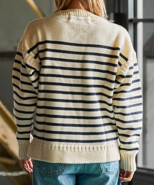 Oldderby Knitwear（オールダービーニットウェア）の「Oldderby Knitwear ストライプ プルオーバー JM5004（ニット/セーター・レディース・ネイビー/オレンジ・M）」の9枚目の写真