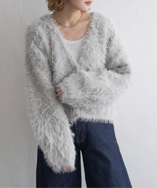 notch.（ノッチ）の「リバジャガードフェザーカーディガン（カーディガン/ボレロ・レディース・ライトグレー/オフホワイト/チャコールグレー・M）」の3枚目の写真