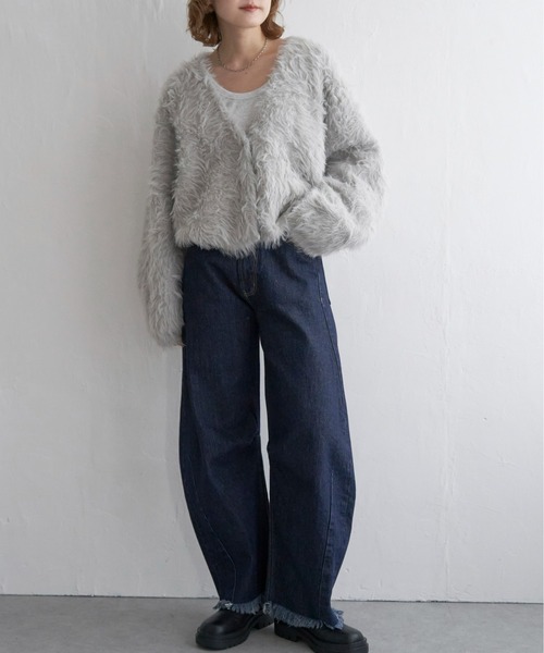 notch.（ノッチ）の「リバジャガードフェザーカーディガン（カーディガン/ボレロ・レディース・ライトグレー/オフホワイト/チャコールグレー・M）」の19枚目の写真