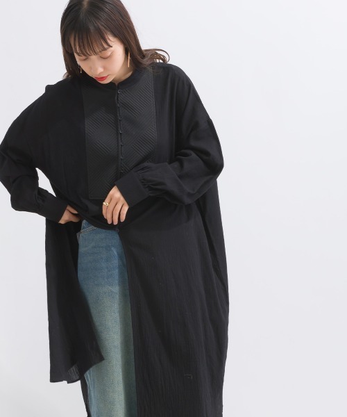 terrace(テラス)の「コットンボイル×フクレキルト ロングワンピース(ワンピース・レディース・オフホワイト/ベージュ/ブラック・MEDIUM)」の6枚目の写真