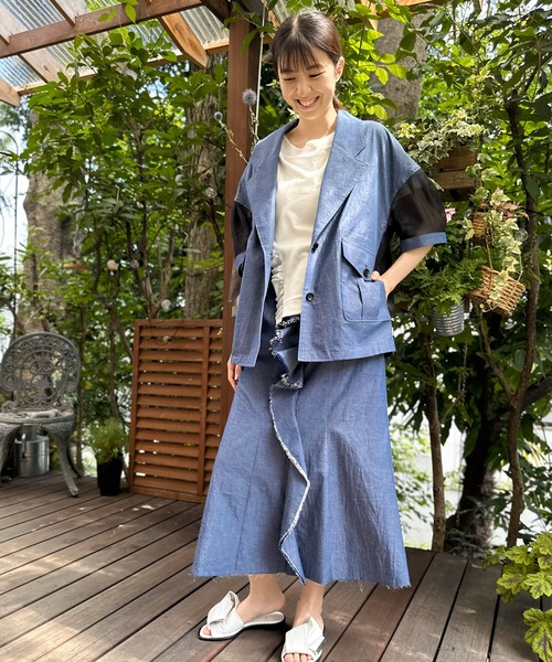 AVIE(アビィ)の「ダンガリーオーバーサイズジャケット(テーラードジャケット・レディース・インディゴブルー/ブラック・38)」の11枚目の写真