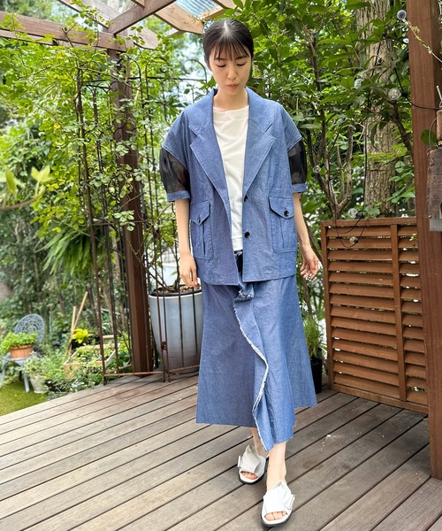 AVIE(アビィ)の「ダンガリーオーバーサイズジャケット(テーラードジャケット・レディース・インディゴブルー/ブラック・38)」の14枚目の写真