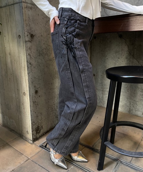 セール】サイドレースアップデニムパンツ（デニムパンツ）｜ROGER AND