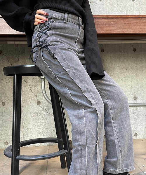 セール】サイドレースアップデニムパンツ（デニムパンツ）｜ROGER AND