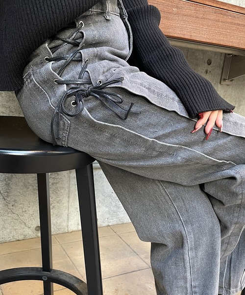 セール】サイドレースアップデニムパンツ（デニムパンツ）｜ROGER AND