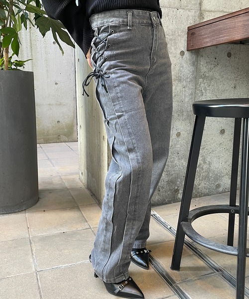 セール】サイドレースアップデニムパンツ（デニムパンツ）｜ROGER AND