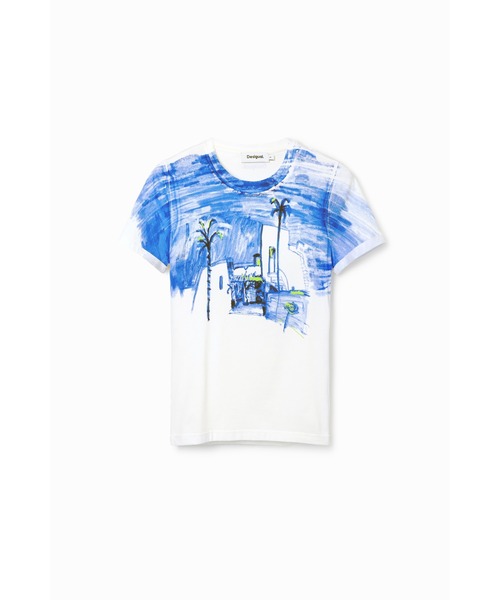Desigual(デシグアル)の「地中海風景モチーフ Tシャツ(Tシャツ/カットソー・レディース・ブルー・M/S/XS/XL/L)」の1枚目の写真