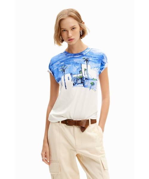 Desigual(デシグアル)の「地中海風景モチーフ Tシャツ(Tシャツ/カットソー・レディース・ブルー・M/S/XS/XL/L)」の2枚目の写真